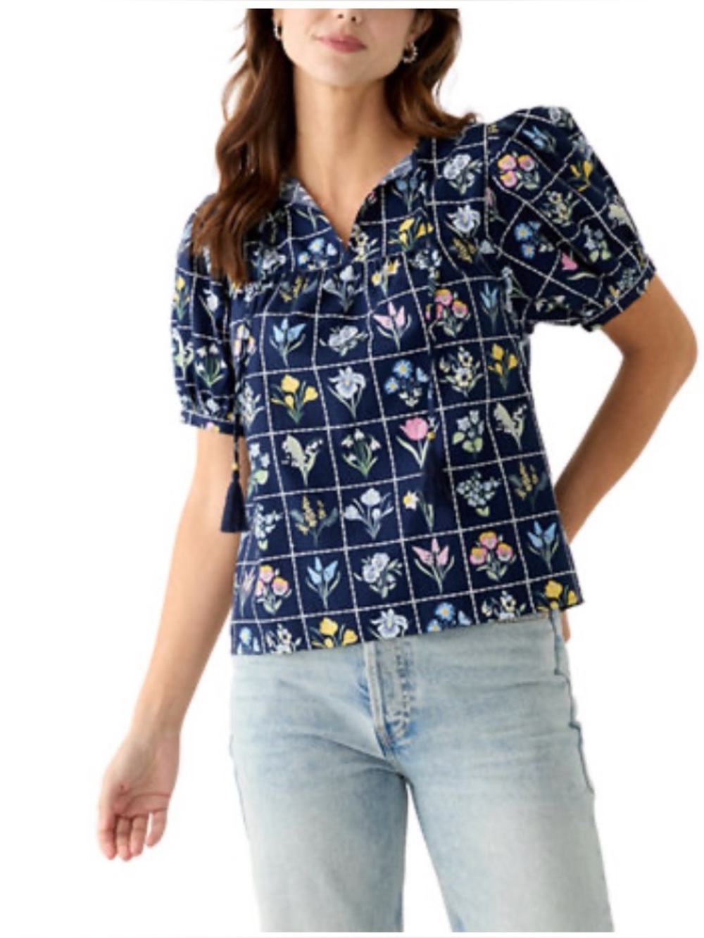 Crown & Ivy floral Puff Sleeve Printed Blouse CXL